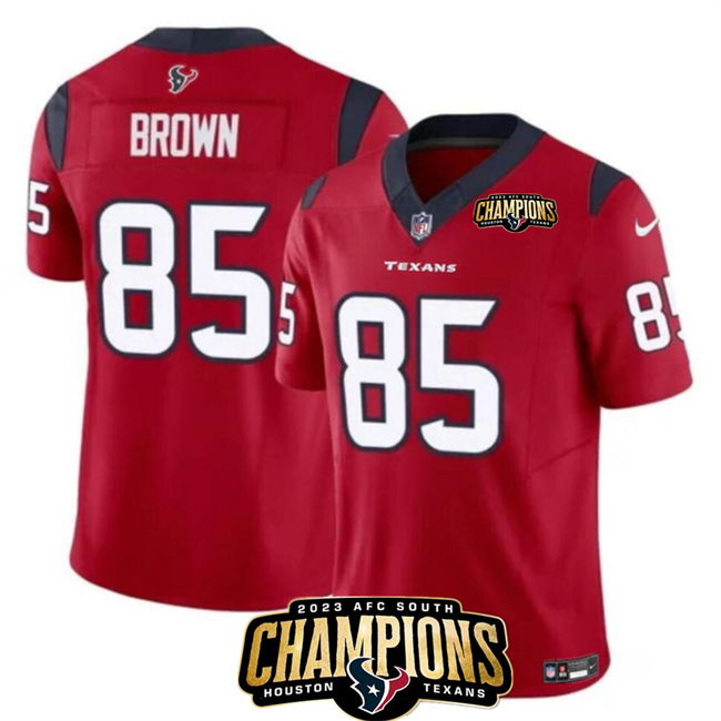Men's Houston Texans #85 Noah Brown Red 2023 F.U.S.E. AFC South Champions Patch Vapor Untouchable Limited Football Stitched Jersey